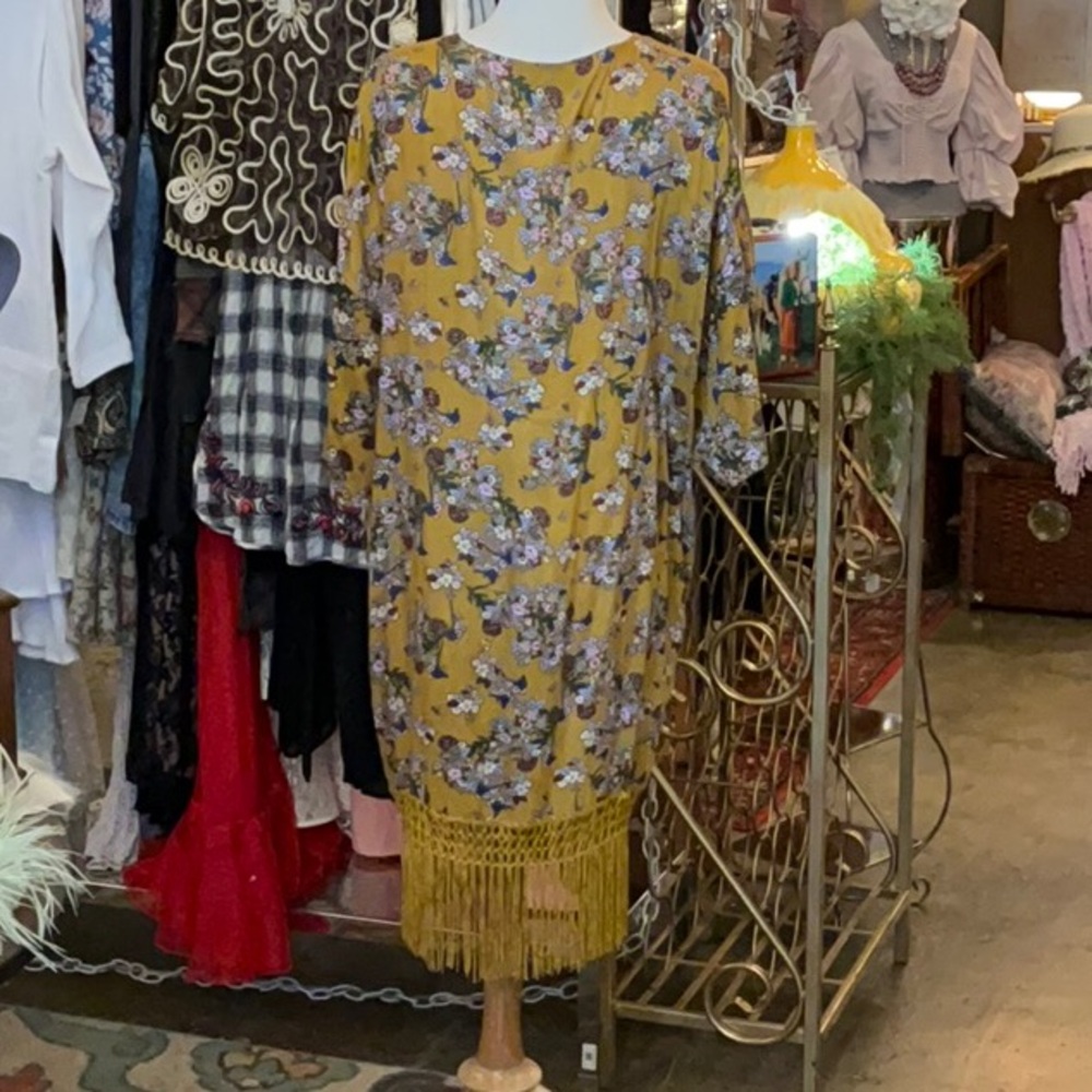 0094 Anandas Collection Yellow Floral Kimono W/ F… - image 7
